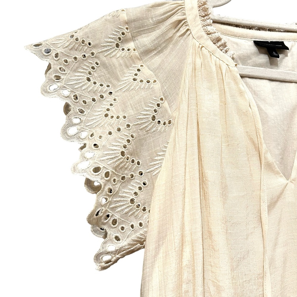 Who What Wear Women's Shift Dress Size Small Ivory Flutter Sleeve Eyelet Boho - Picture 3 of 7